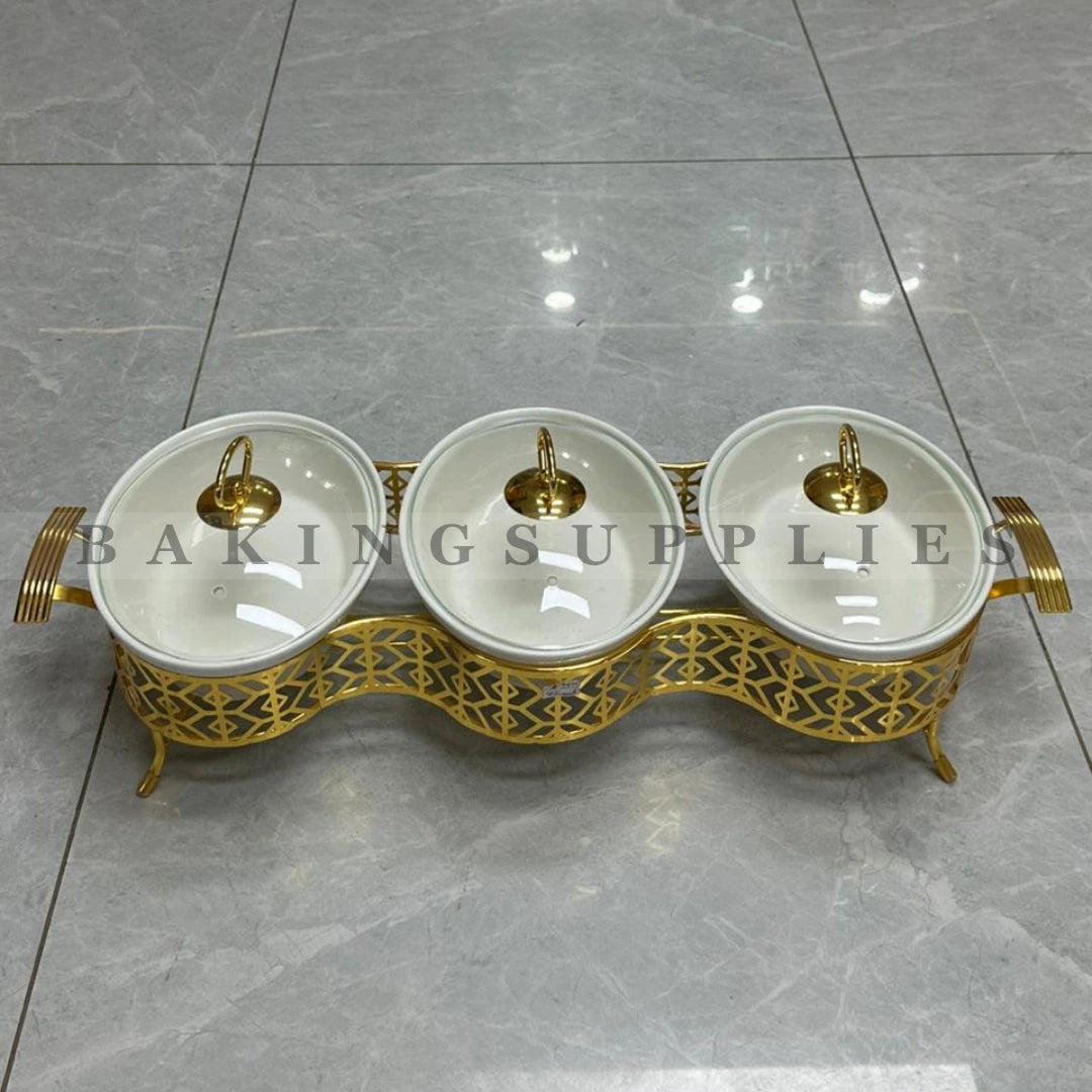 Joint Gold Round Chafing Dish Set with Glass Lid