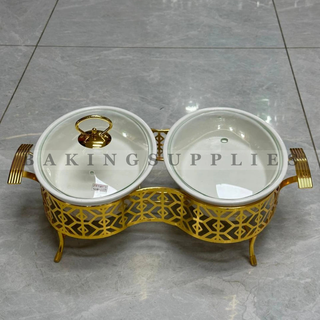 Joint Gold Round Chafing Dish Set with Glass Lid