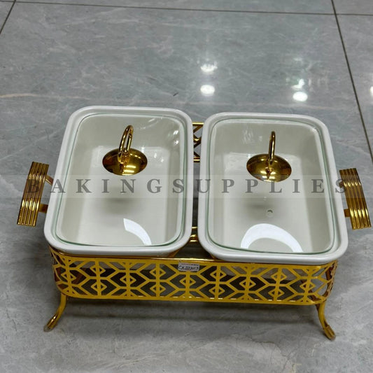 Joint Gold Square Chafing Dish Set with Glass Lid