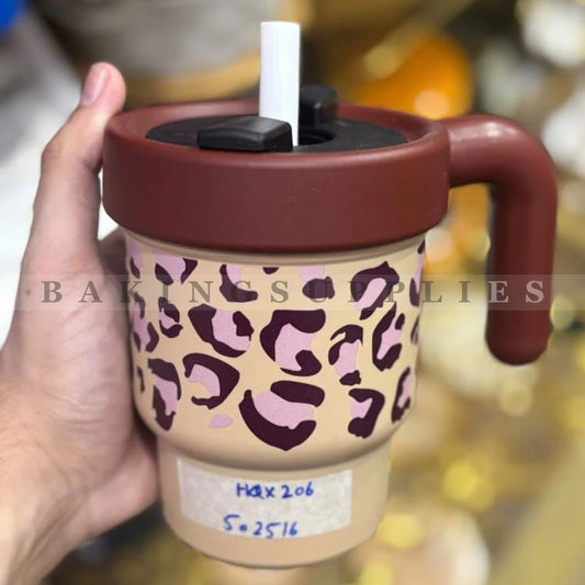 Kids Leopard Print Tumbler with Straw and Handle