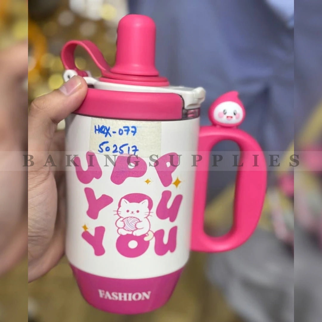 Kids Pink Tumbler with Straw and Handle