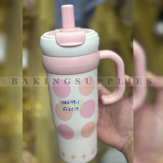 Kids Polka Dot Tumbler with Straw and Handle Pink