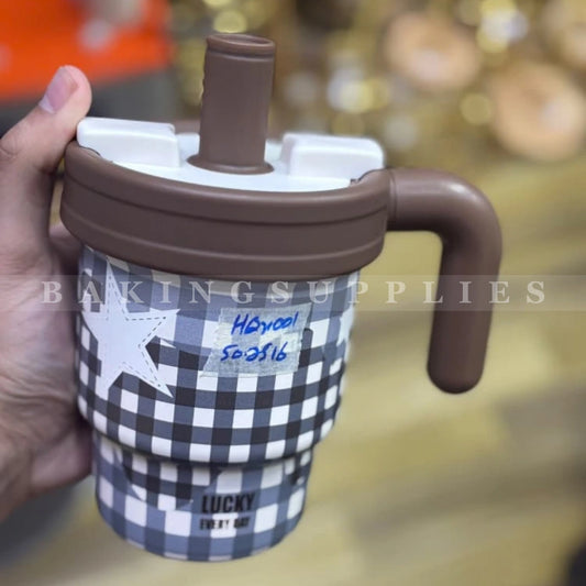 Kids Tumbler with Straw and Handle Checkered Design