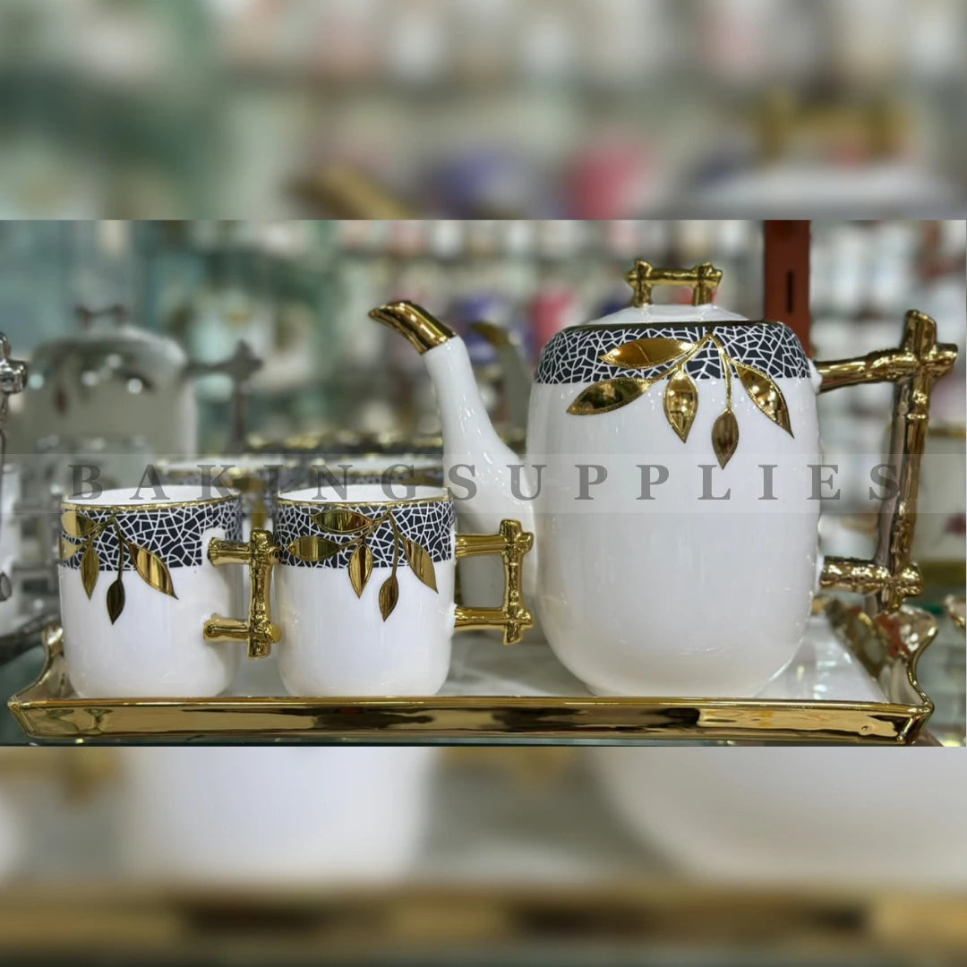 Leaf Design Ceramic Tea Set 8 Pieces