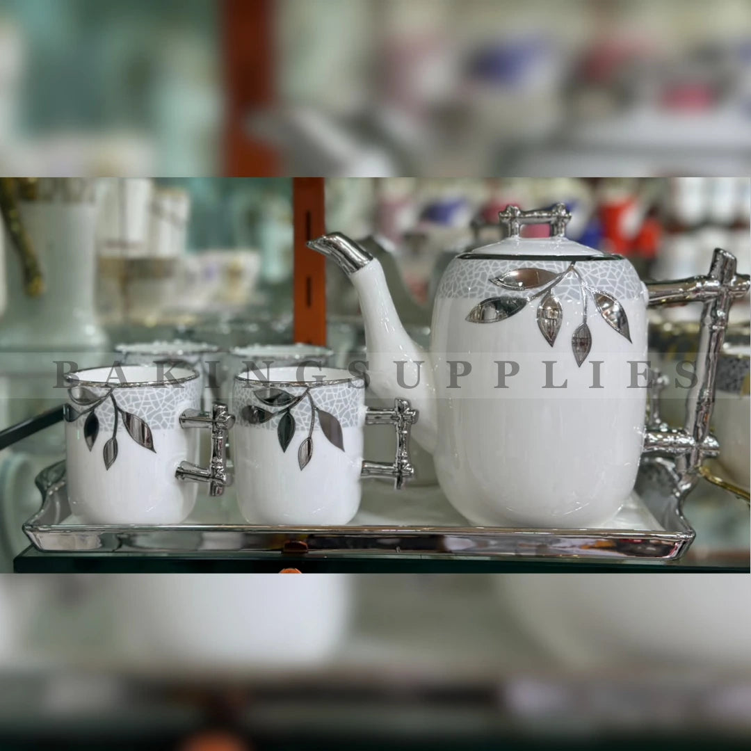 Leaf Design Ceramic Tea Set 8 Pieces