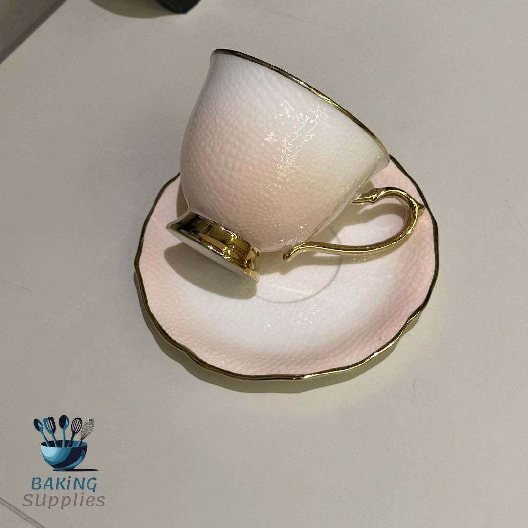 Light Pink Ceramic Cup & Saucer Set – 6 Pieces, Gift Boxed