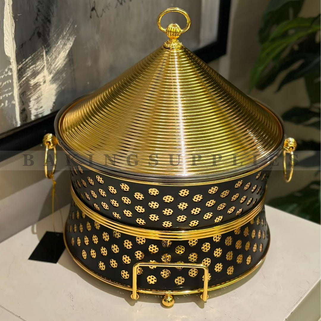 Luxury Black & Gold Deep Buffet Serving Dish with Lid