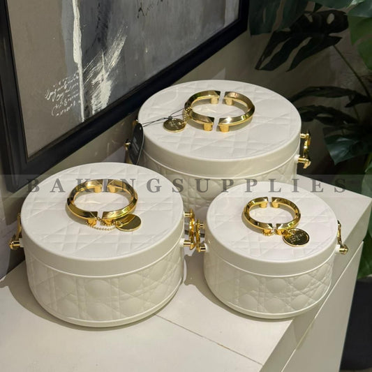 Luxury Insulated Hotpot Set (3 Pcs) – White Quilted Design with Gold Handles