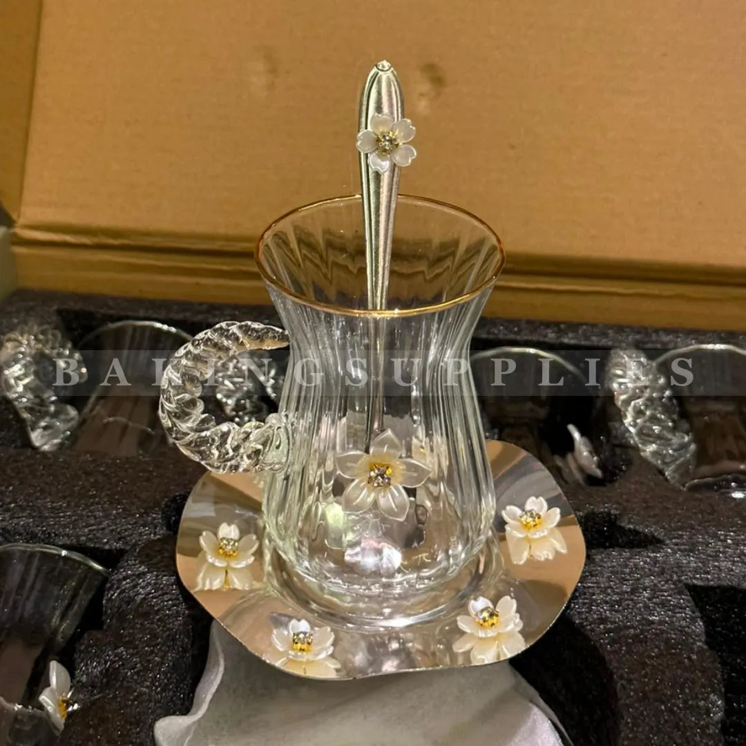 Luxury 18 Piece Floral Glass Kehwa Set