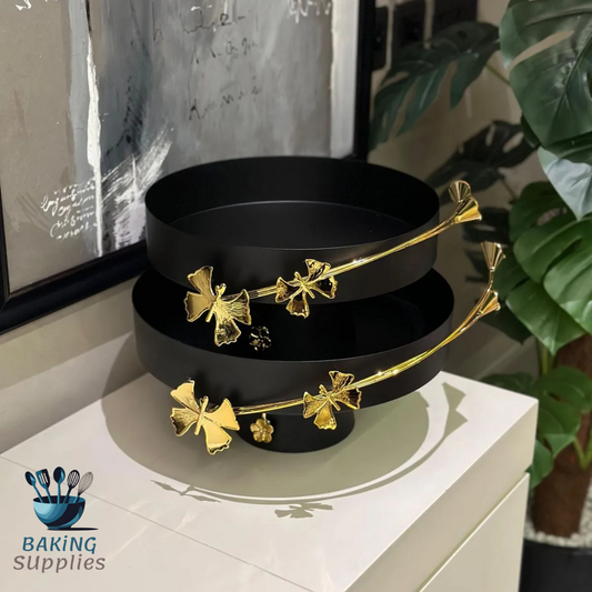 Luxury Black & Gold Platters with Stand | Baking Supplies