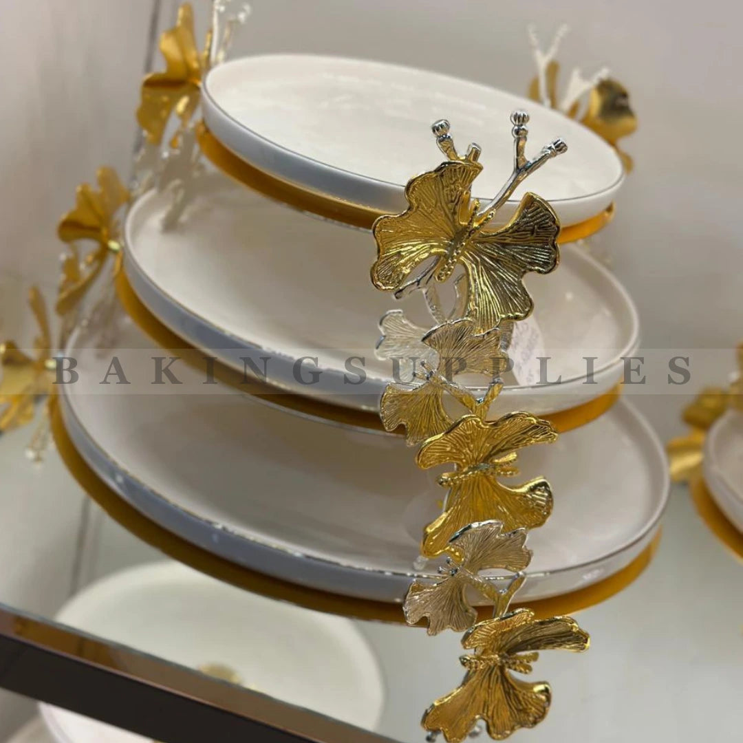 Luxury Butterfly Gold Tiered Serving Stand
