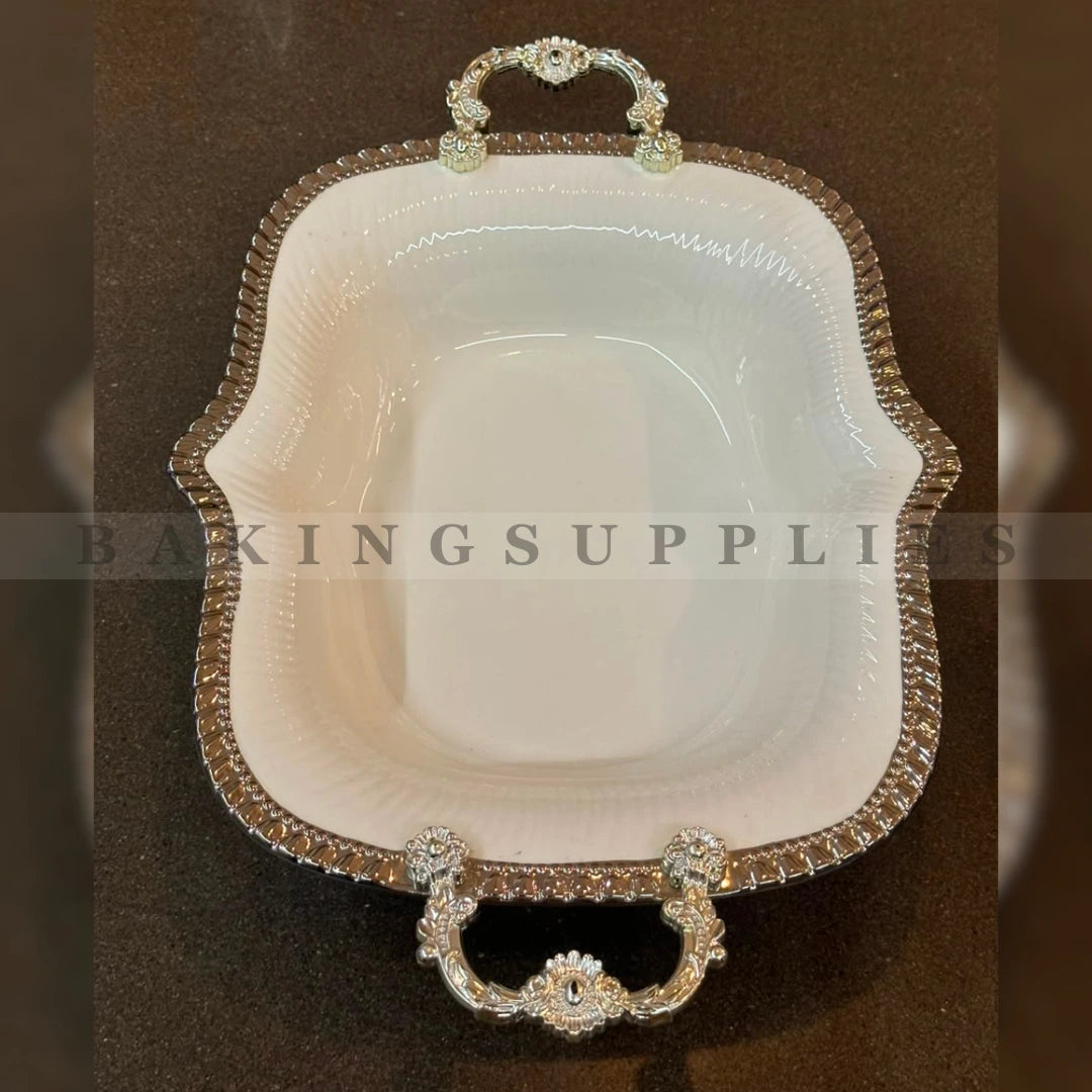 Luxury Ceramic Serving Bowl with Gold Rim | Round & Square Shapes