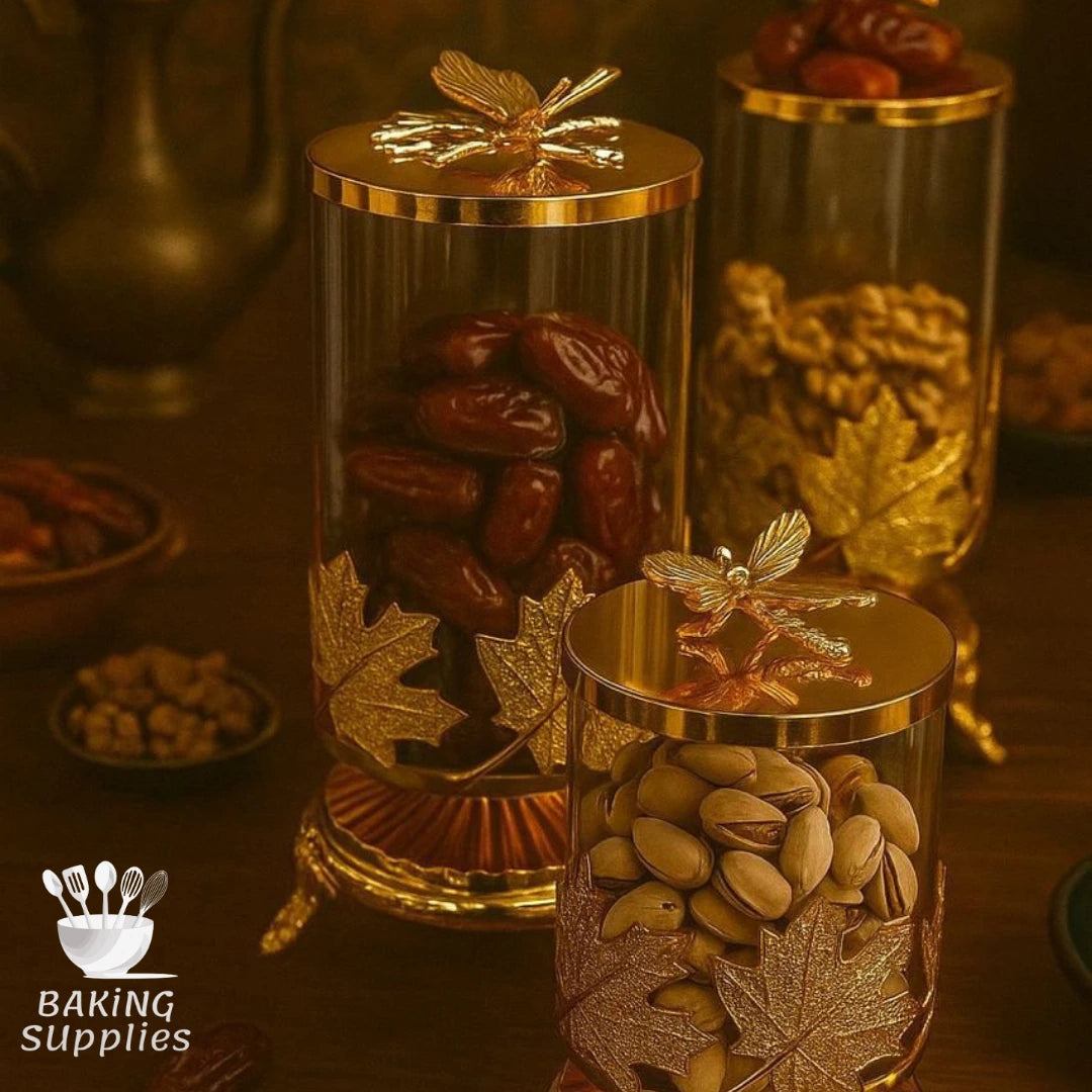 Luxury Glass Storage Containers with Gold Lid – Elegant Kitchen Canisters
