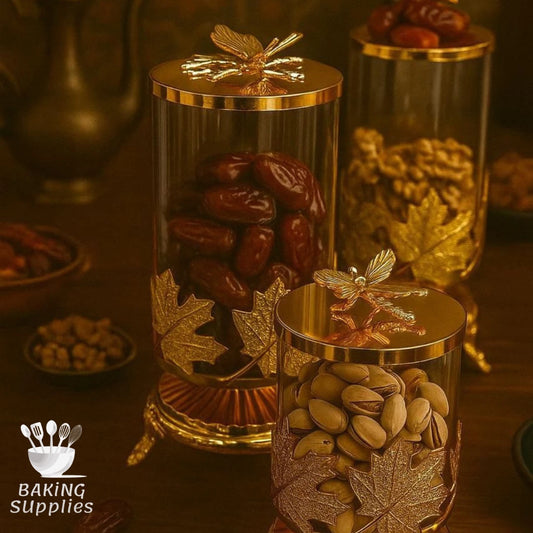 Luxury Glass Storage Containers with Gold Lid – Elegant Kitchen Canisters
