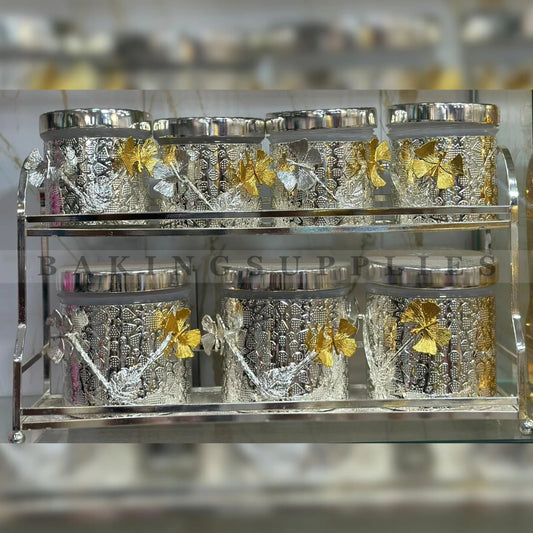 Luxury Glass Storage Jars Set with 3D Butterflies & Metal Rack
