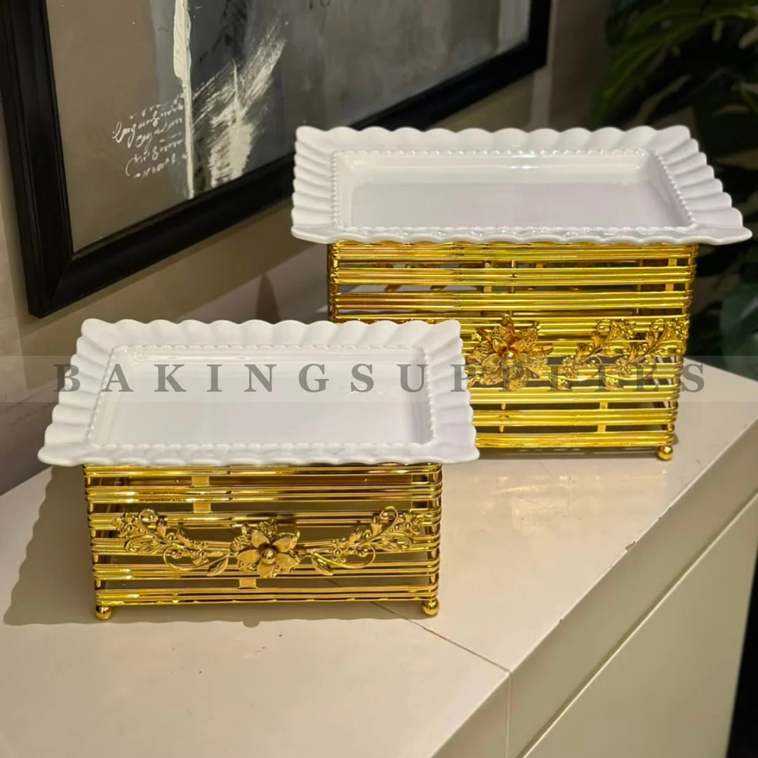 Luxury Gold Metal Serving Platter with Removable Tray