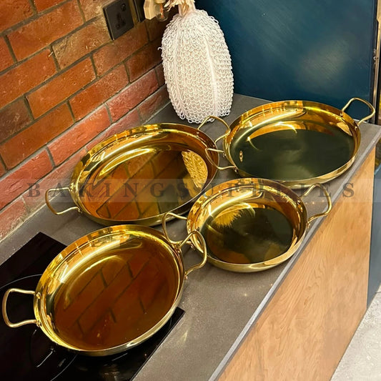 Luxury Gold Stainless Steel Serving Tray with Handles