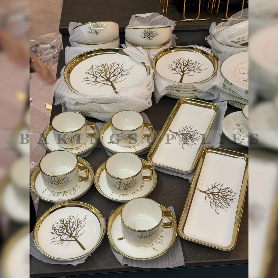 Luxury White & Gold Tree Design 32 pieces Breakfast Set