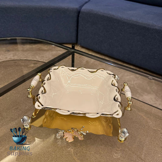 Luxury Gold‑Finish Serving Platter with Stand – Elegant Dessert Display