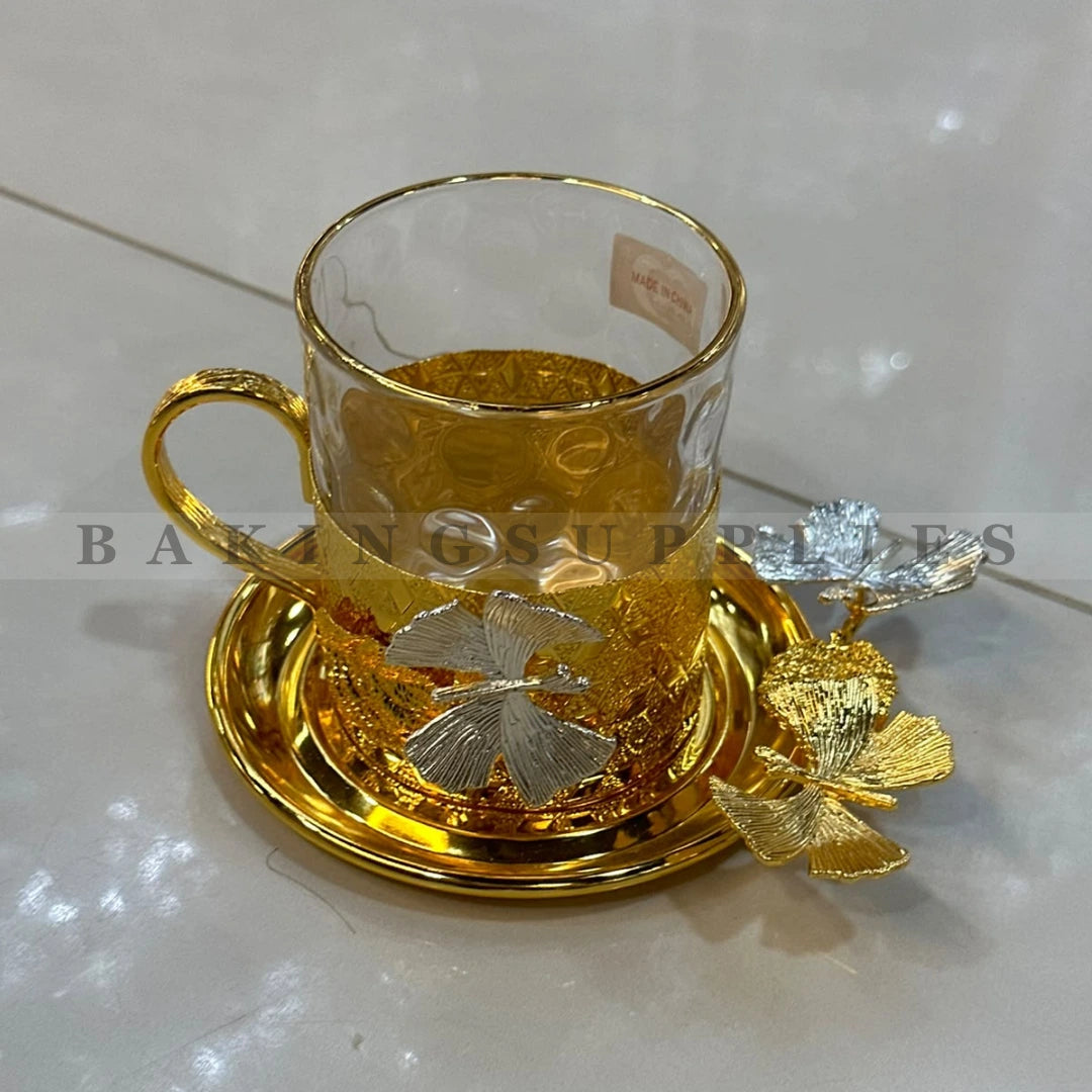 Luxury Golden Kehwa Cup Set 12 Pcs | Butterfly Design