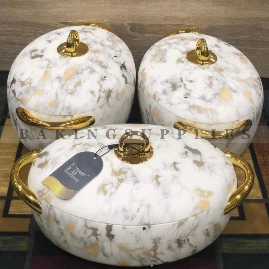 Luxury Marble Hotpot Set 3 Pc with Gold Handles