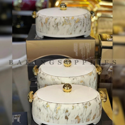 Luxury Marble Hotpot Set 3 Pcs | Insulated Food Warmer with Lid