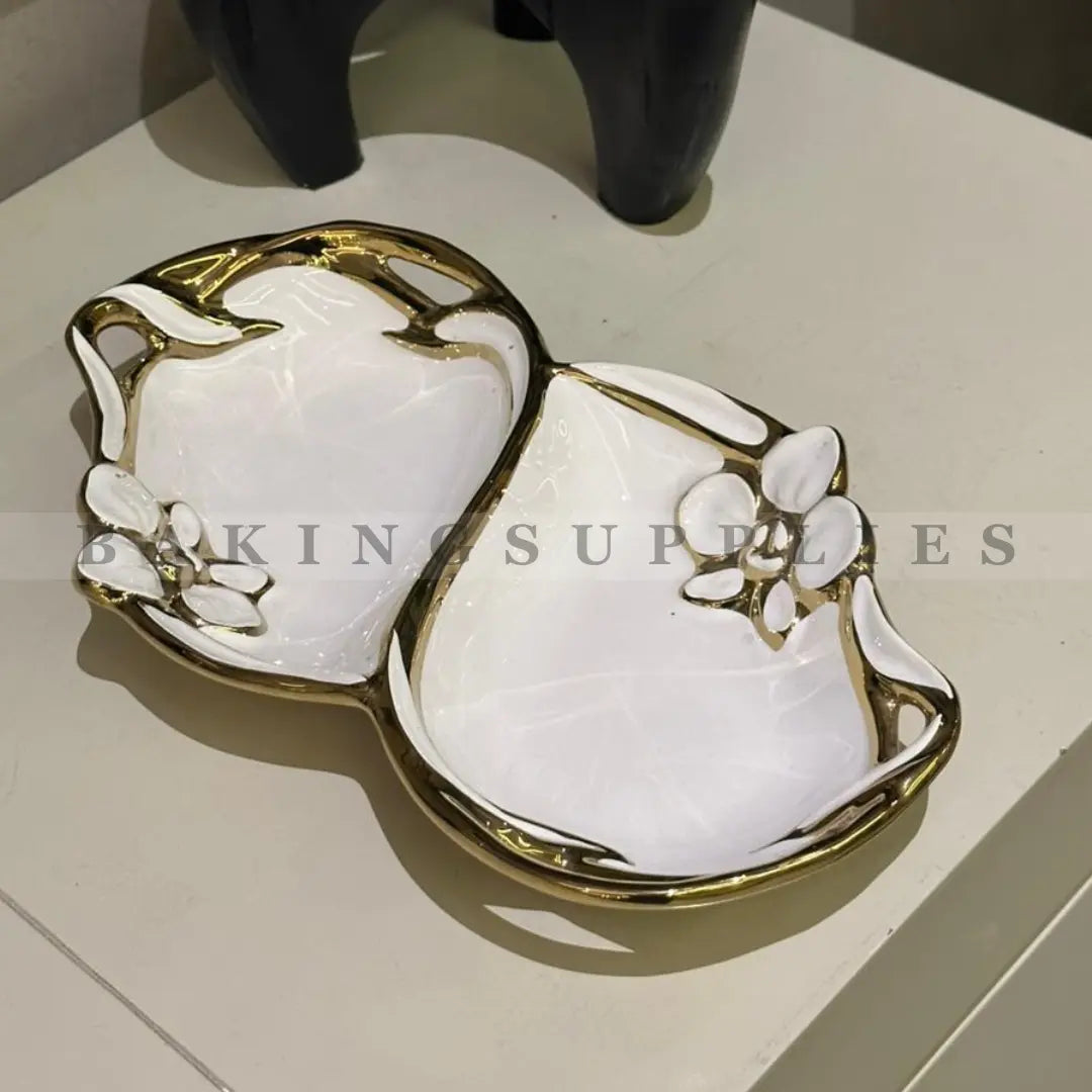 Luxury Porcelain Double Section Serving Platter with Gold Accent