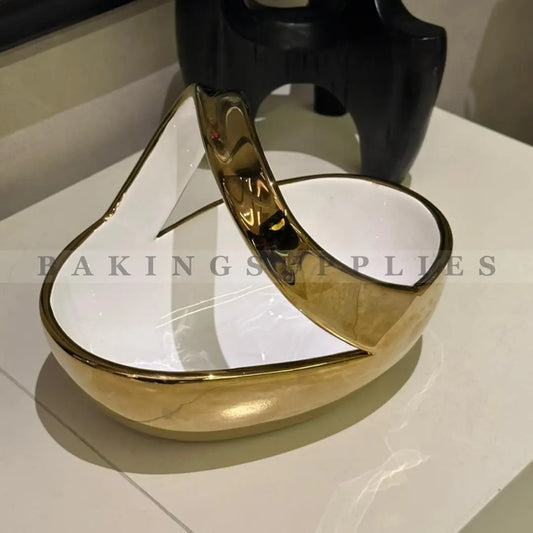 Luxury Porcelain Serving Bowl with Gold Accent Handle