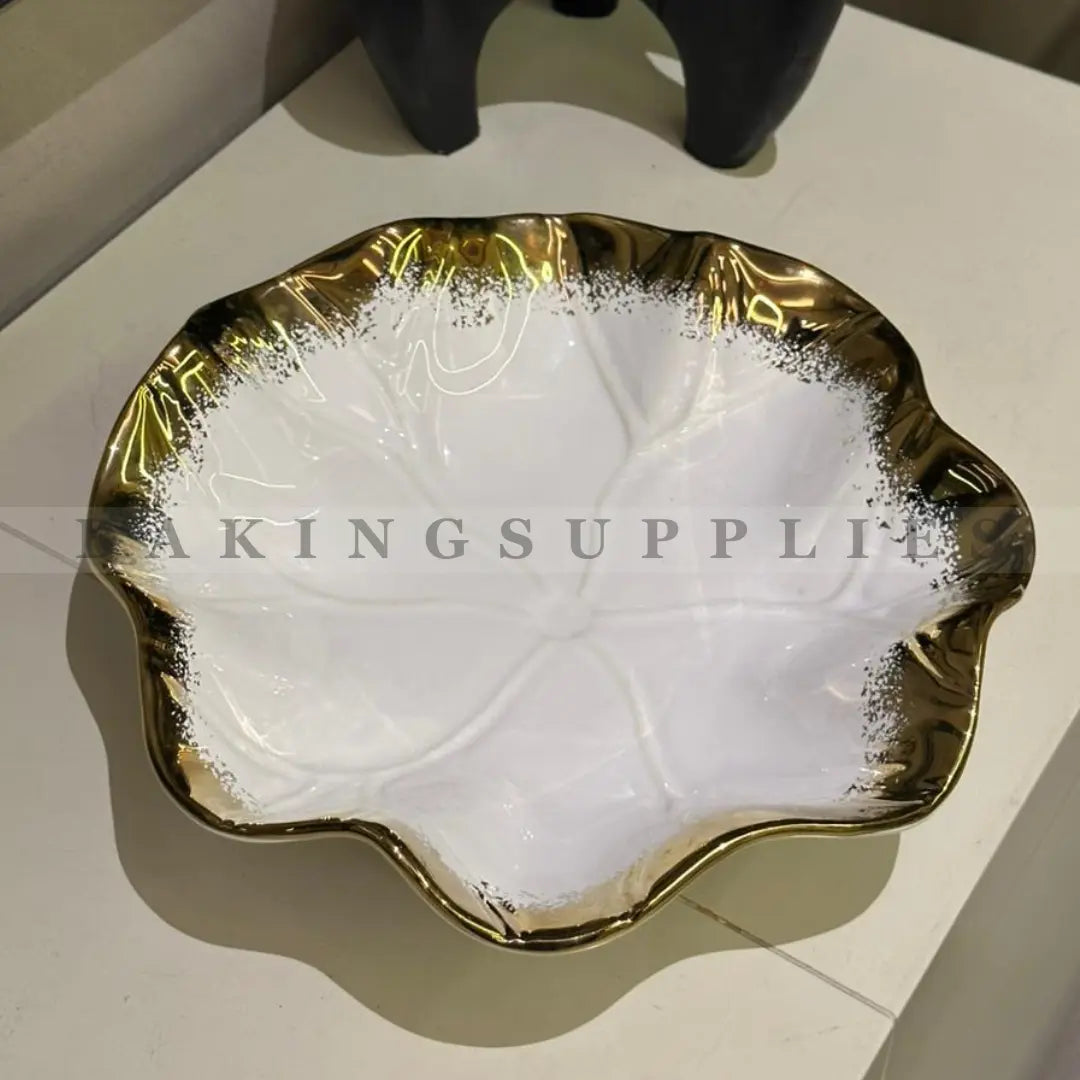 Luxury Porcelain Deep Serving Bowl with Gold Rim