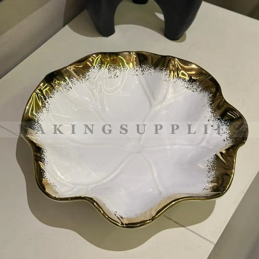 Luxury Porcelain Deep Serving Bowl with Gold Rim