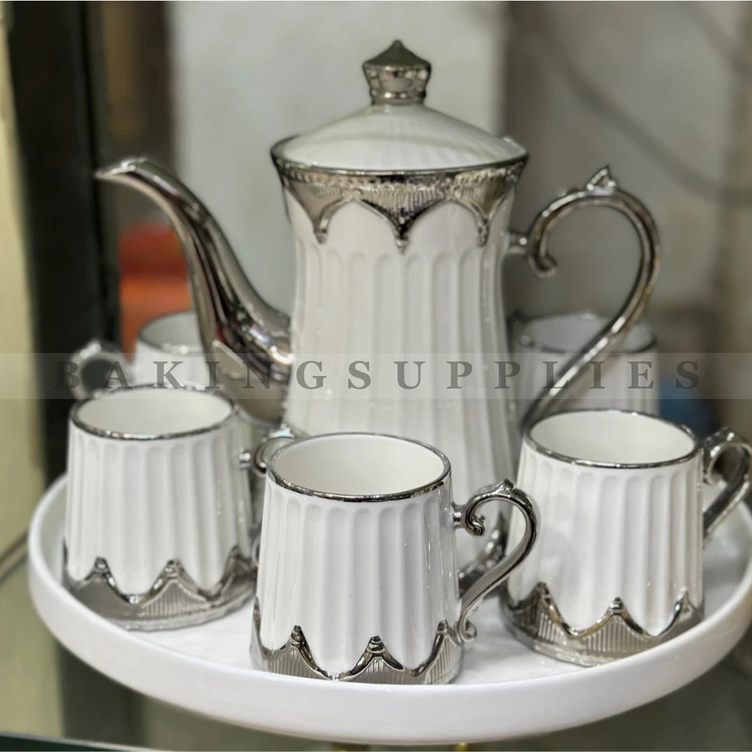 Luxury Ribbed Ceramic Tea Set 8 Pieces