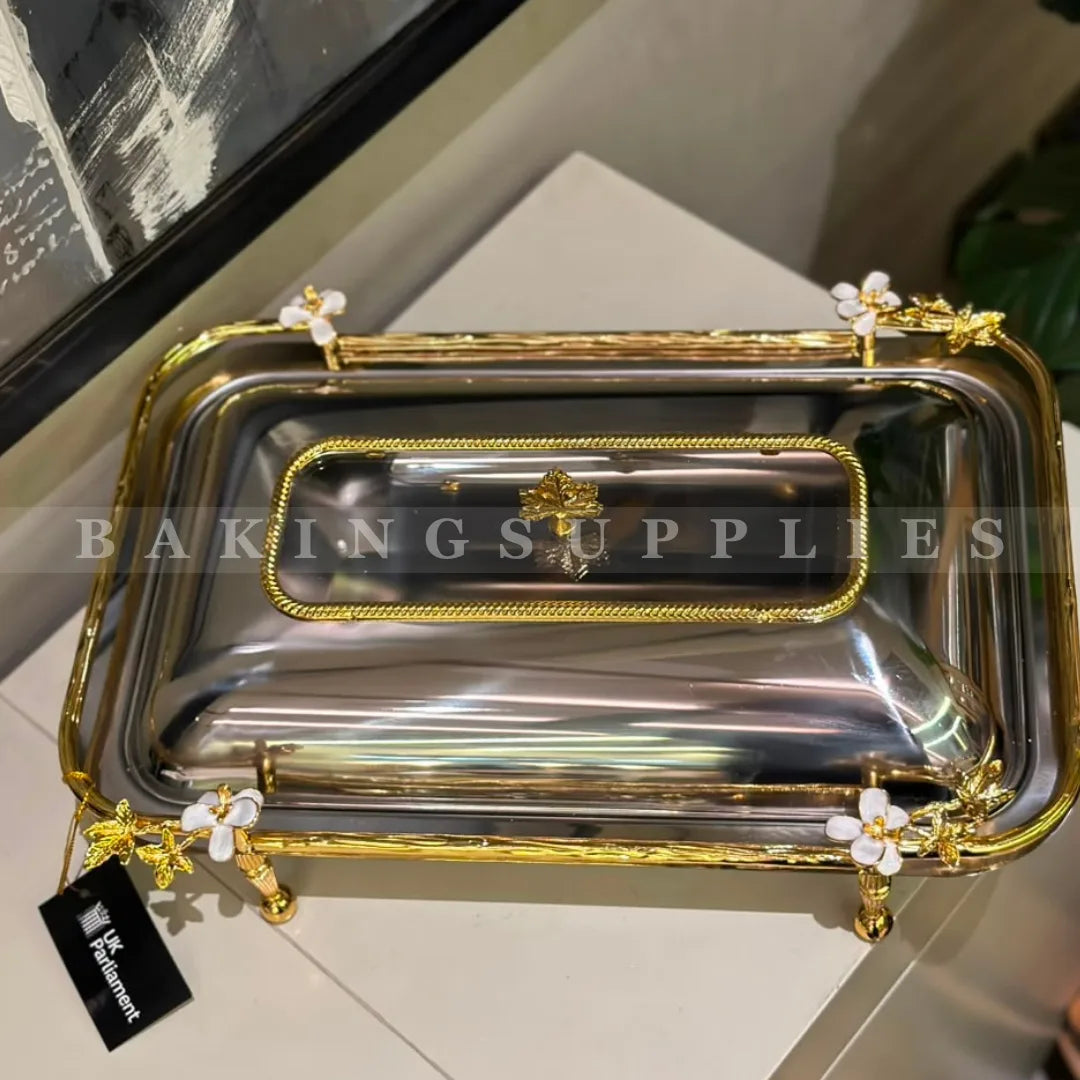 Luxury Silver & Gold 3D Floral Buffet Serving Dish