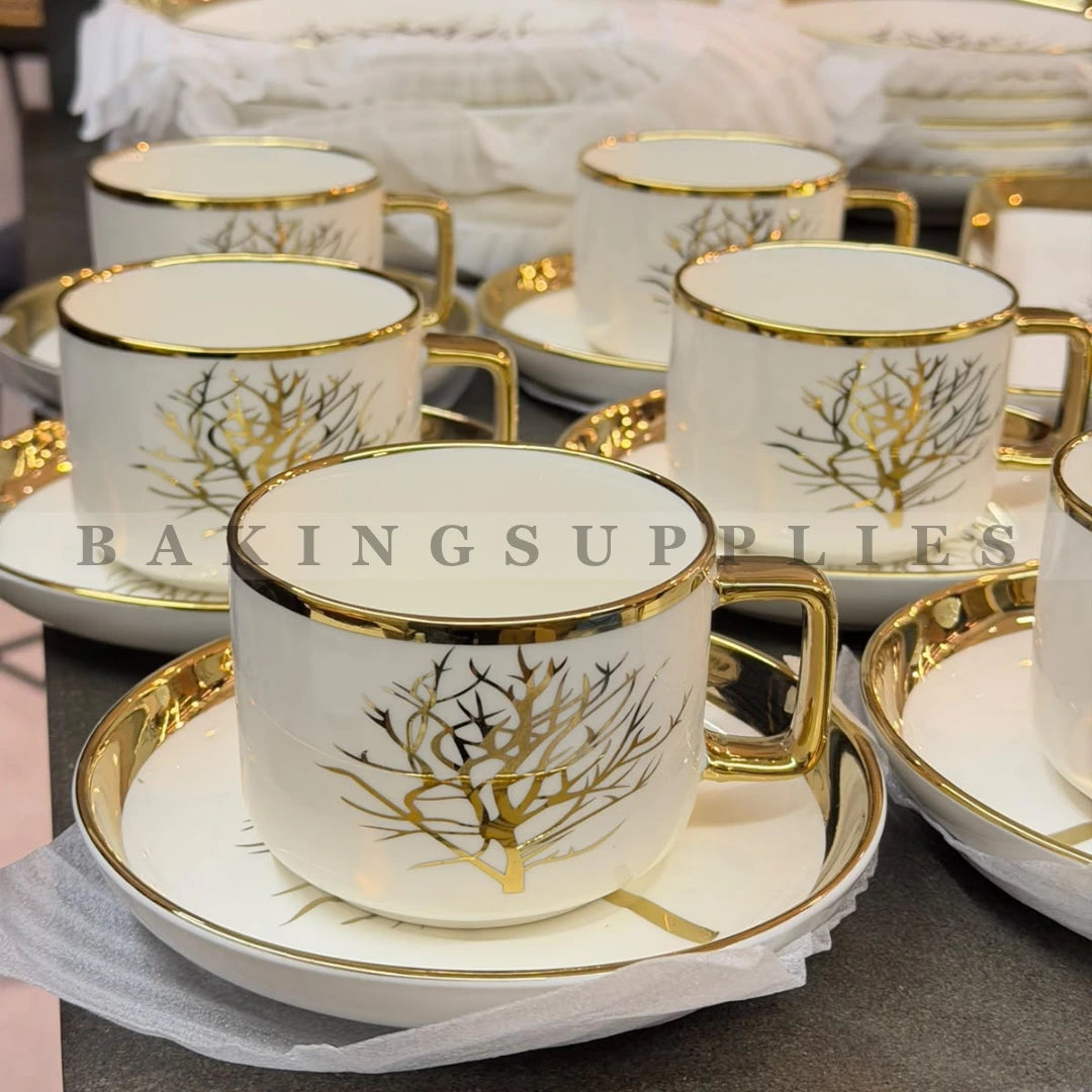 Luxury White & Gold Tree Design 32 pieces Breakfast Set