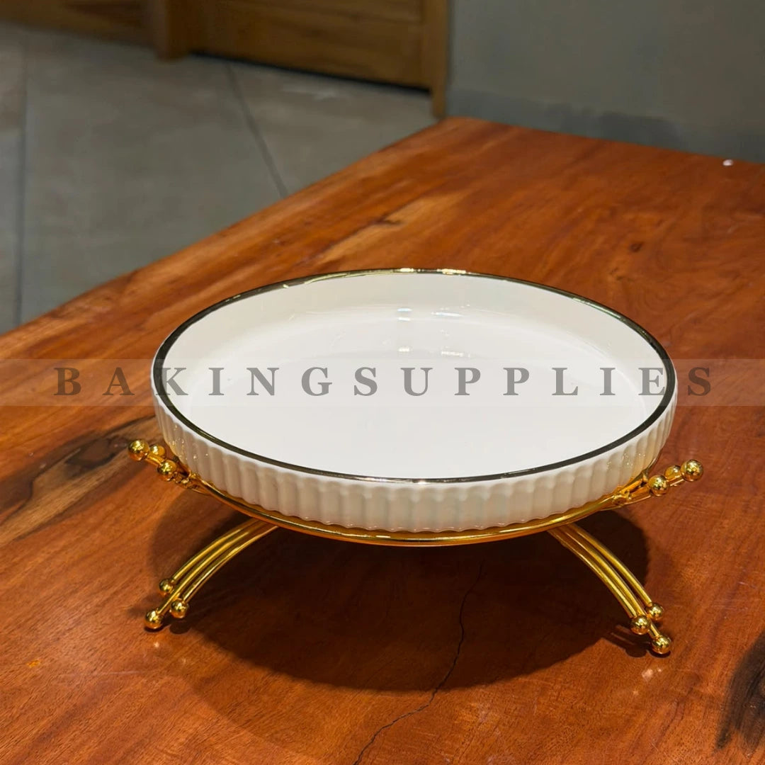 Luxury White and Gold 8 Inch Round Serving Platter