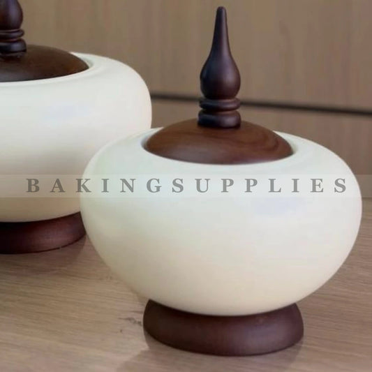 Luxury Wooden & White Decorative Candy Jar