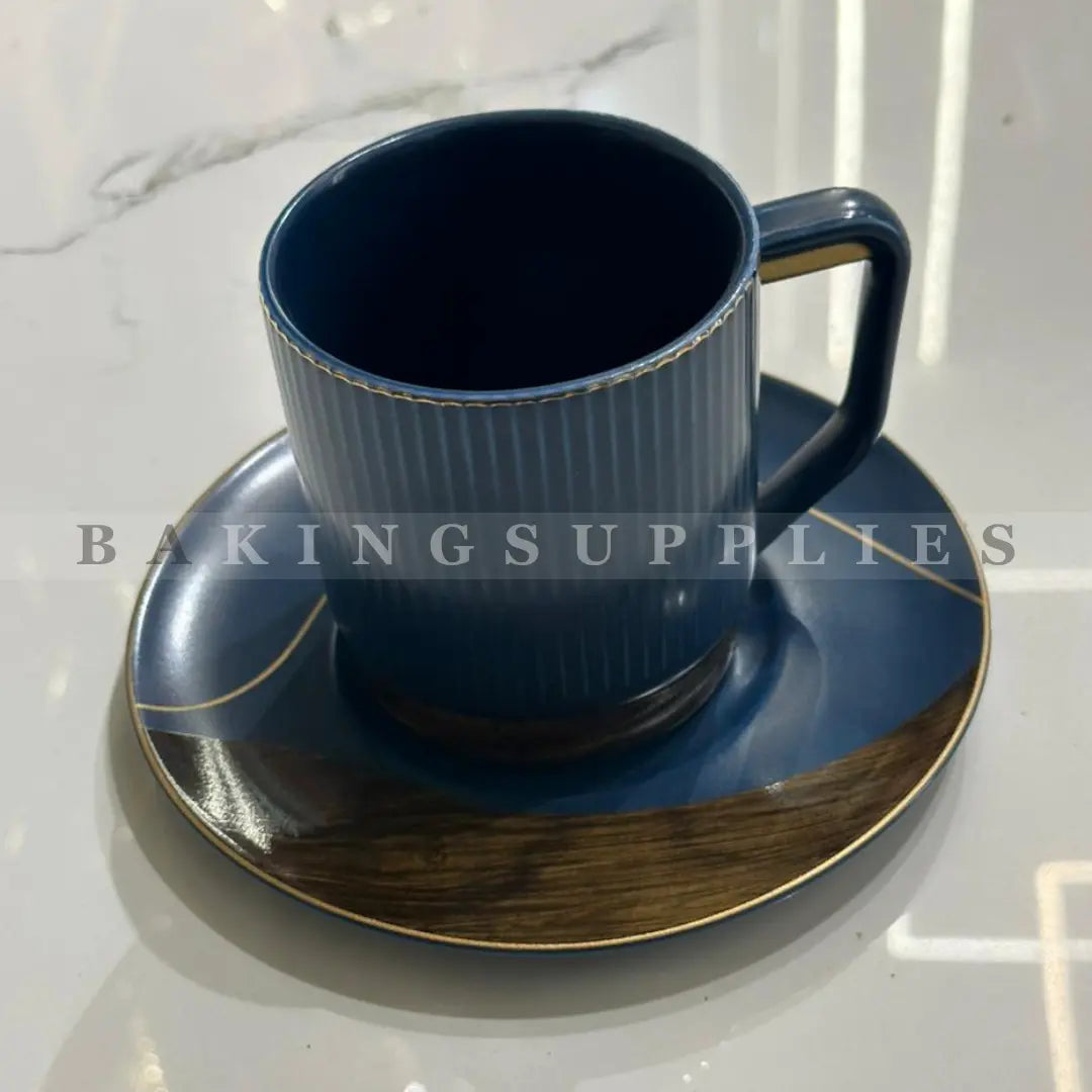 Luxury Blue Ceramic Cup & Saucer Set of 6