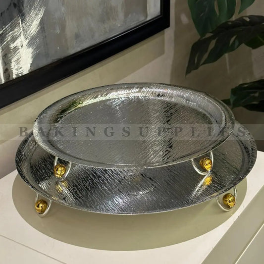 Luxury Textured Metal Serving Platter with Gold Feet