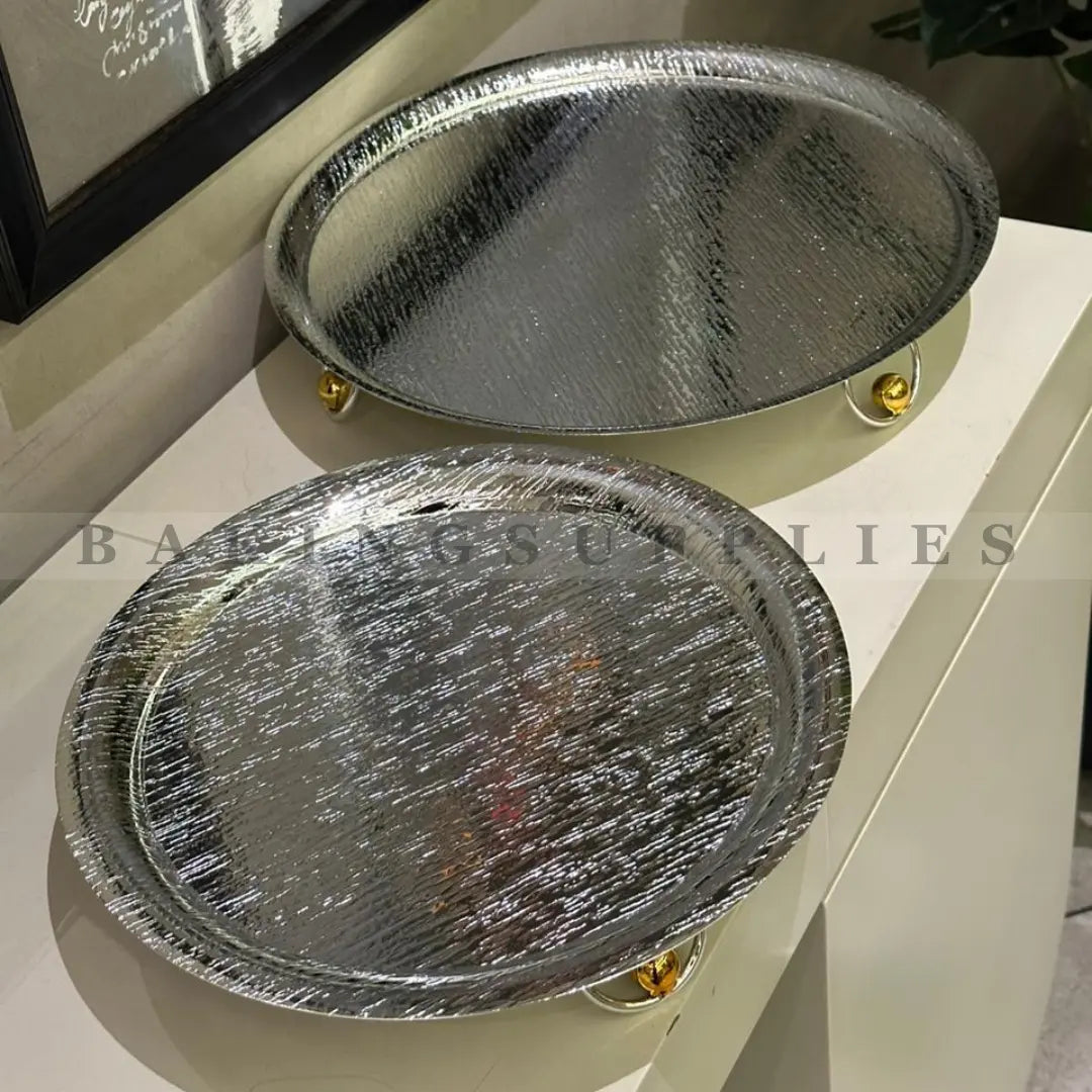 Luxury Textured Metal Serving Platter with Gold Feet