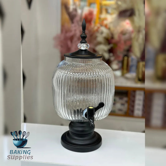 Matte Black Glass Beverage Dispenser with Metal Stand