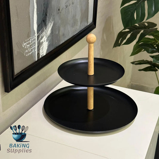 Matte Black Metal 2-Tier Serving Tray
