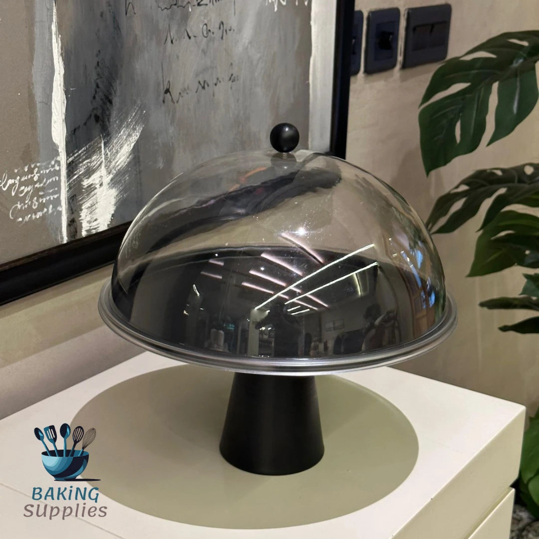 Matte Black Metal Cake Stand with Acrylic Dome