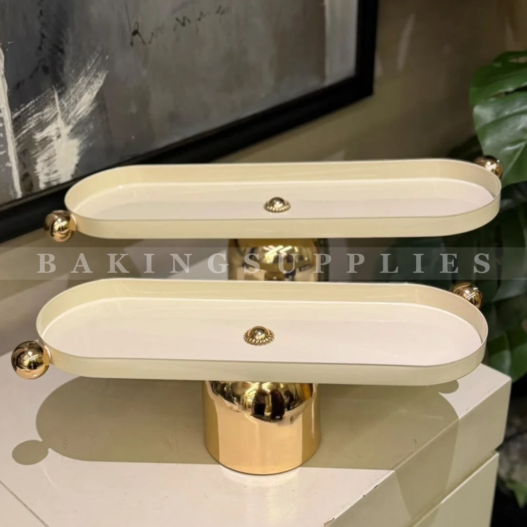 Metal Oval Decorative Platter with Gold Stand