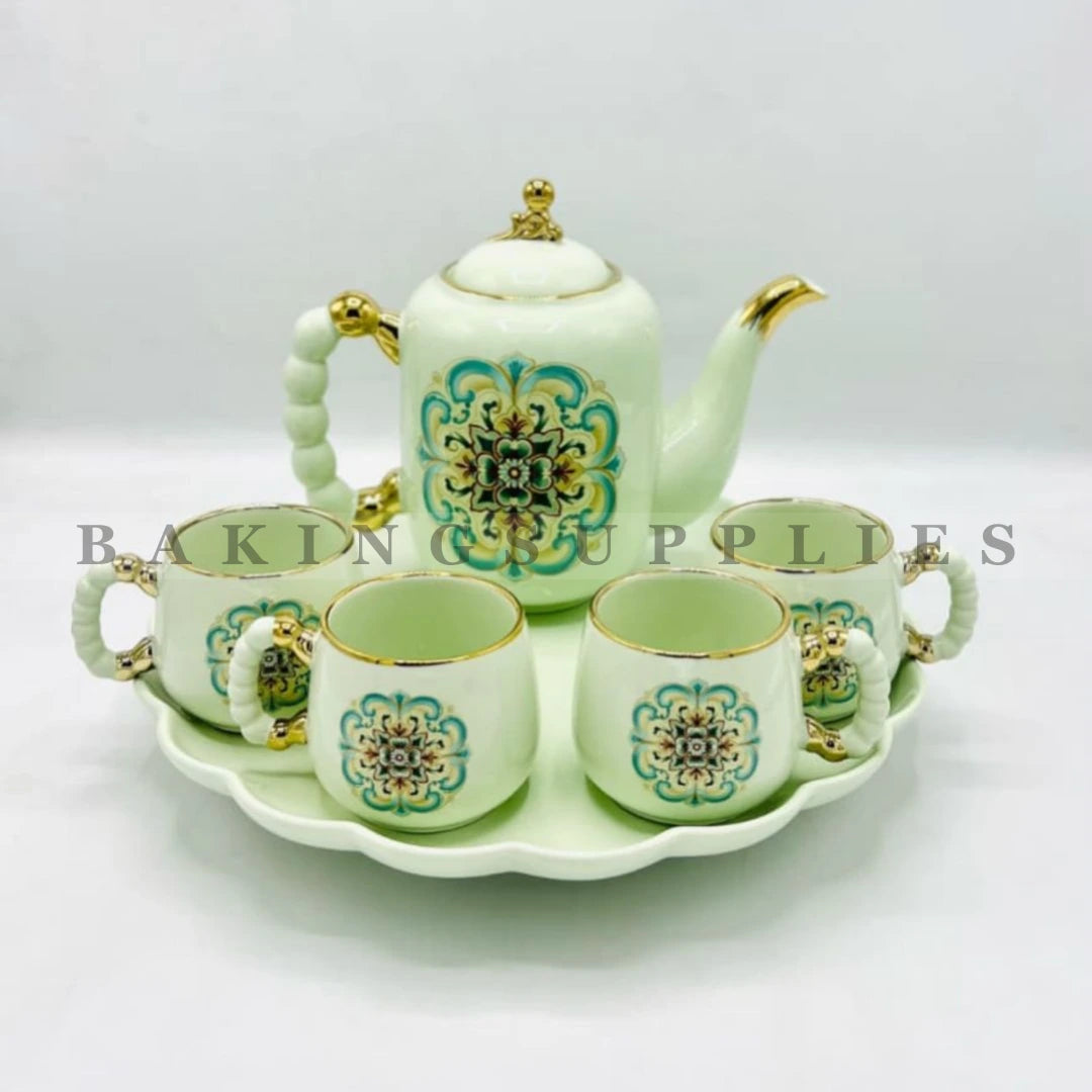 Mint Royale Rotating Porcelain Tea Set 9 Pieces with Gold Trim