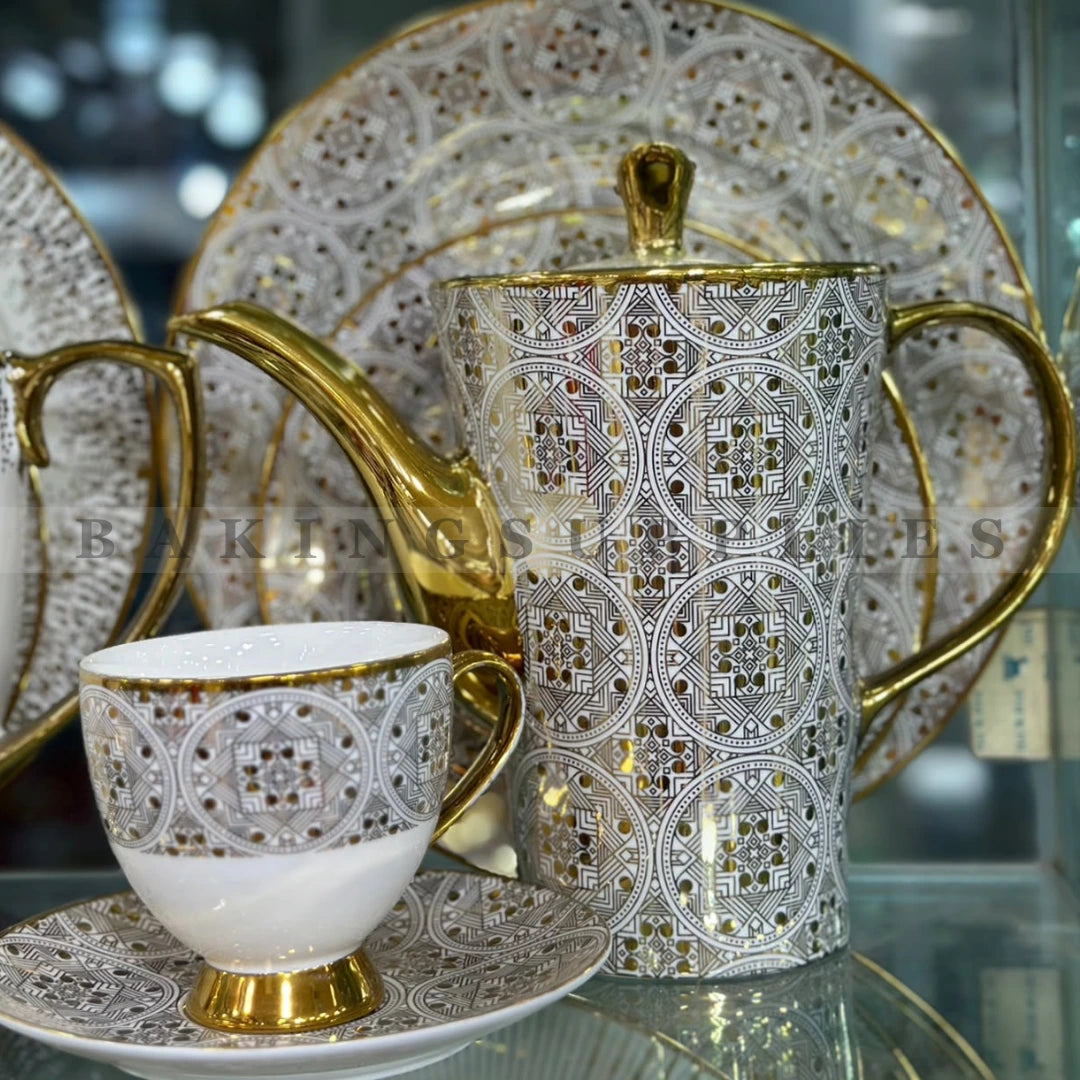 Mosaic Gold Pattern Ceramic Tea Set 24 Pieces