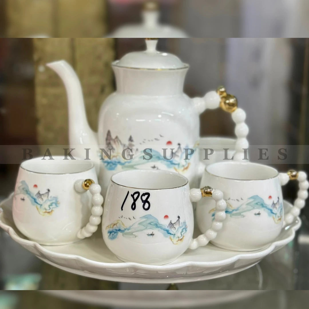 Mountain Design Ceramic Tea Set 8 Pieces