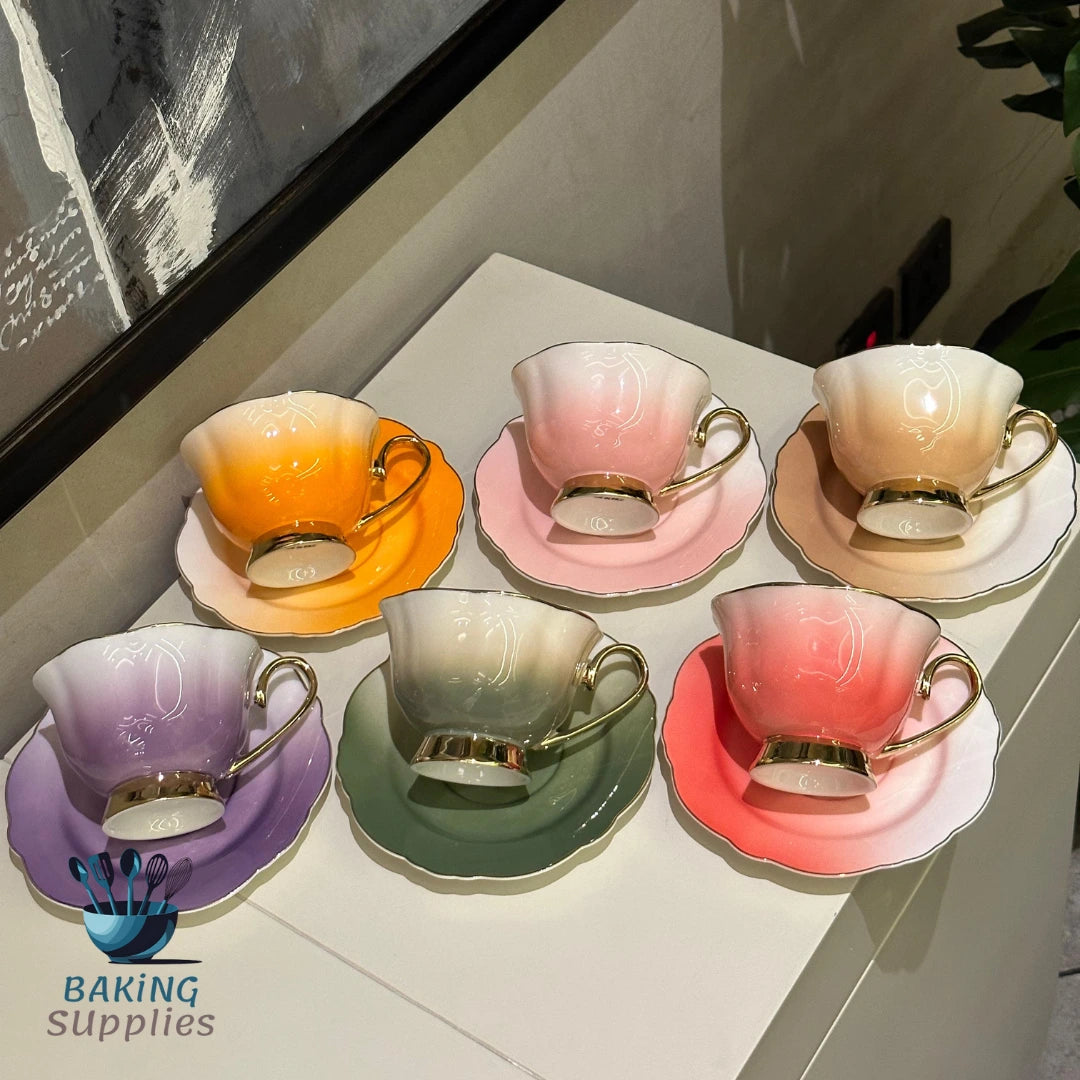 Multicolor Ceramic Cup & Saucer Set – 6 Pieces with Gift Box