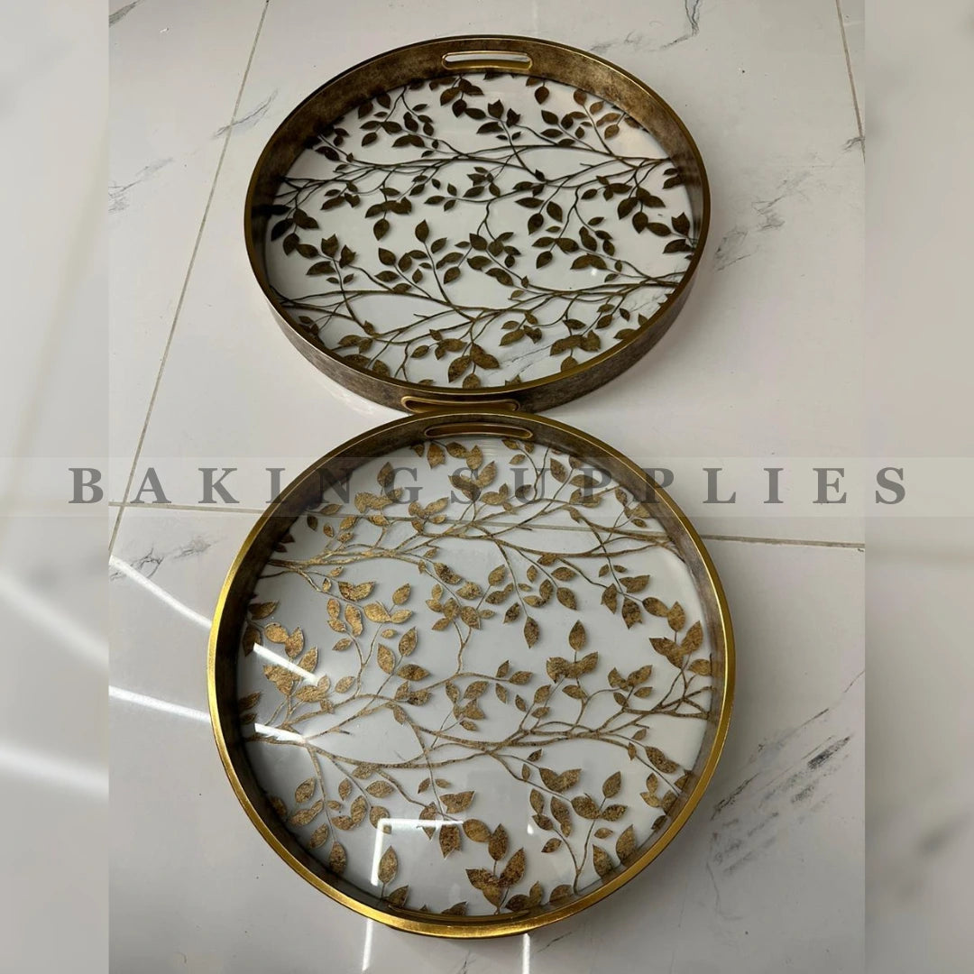 Set of 2 Premium Acrylic Decorative Serving Trays with Floral Design