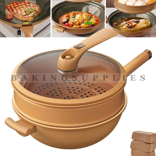 Non-Stick Multi-Purpose Cooking Pot with Glass Lid (Steam & Fry Pan)