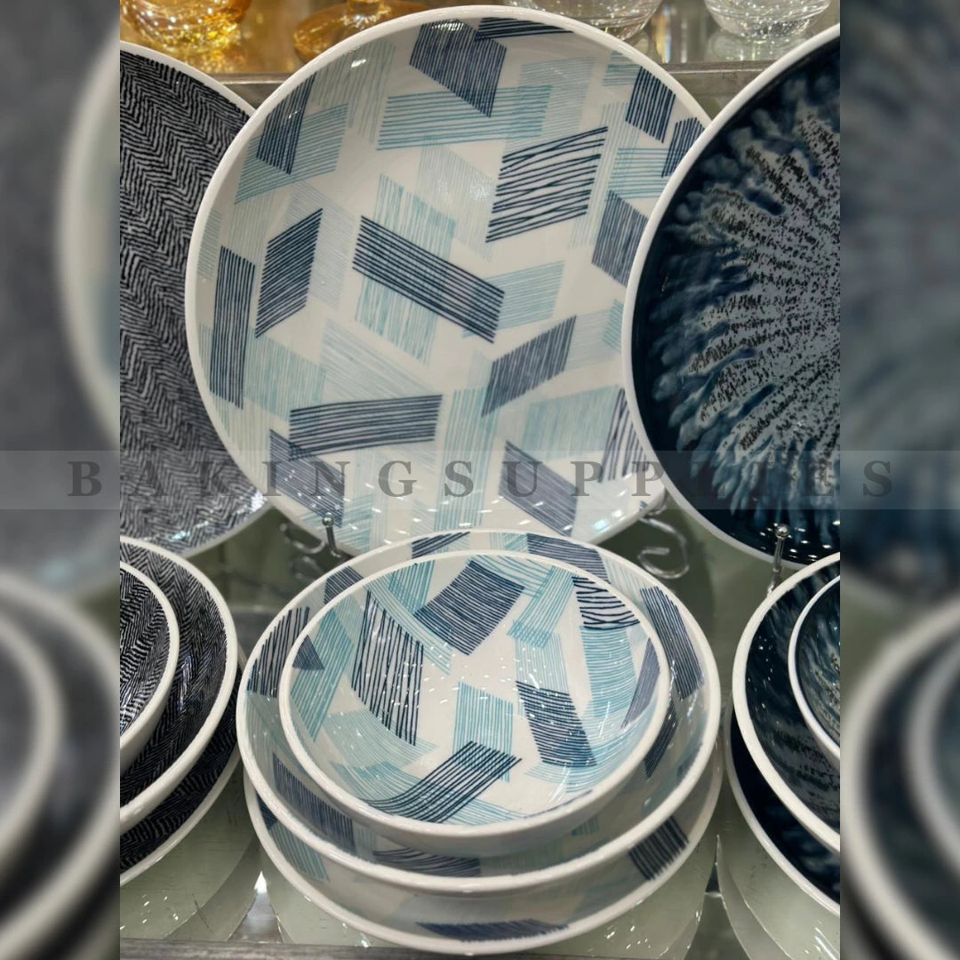 Ocean Weave Blue Abstract Design Dinnerware Set – 24 Pc Porcelain Set