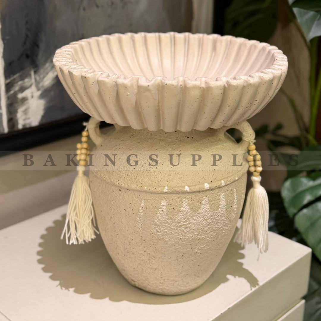 Off-White Textured Tassel Decorative Vase